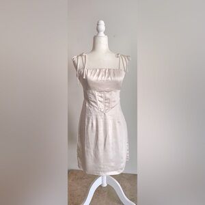 PRINCESS POLLY Satin Corseted Shoulder Tie Mini Dress